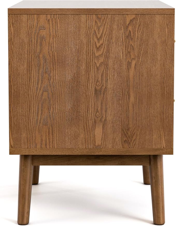 Furniture of America Wyatt Modern Solid Wood Bedroom Collection with Queen Bed Frame, Nightstands, Dresser with Mirror, No Box Spring Needed, Walnut, Standard Low Profile, 5-Piece Set