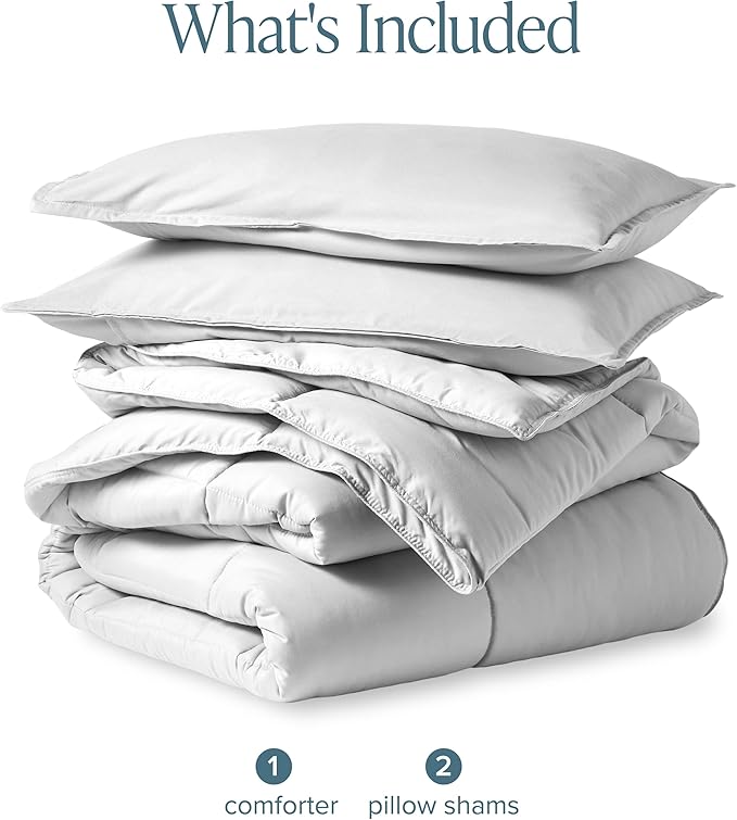 Bare Home Comforter Set - California King Size - Ultra-Soft - Goose Down Alternative - Premium 1800 Series - All Season Warmth (California King, Cloud Grey)