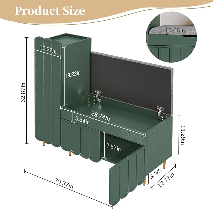 3More Shoe Organizer Cabinet,Entryway Bench with Adjustable Shelves and Cushioned Seat,Unique L-Shaped Bench Cabinet for Entryway, Hallway, Living Room - Image 2