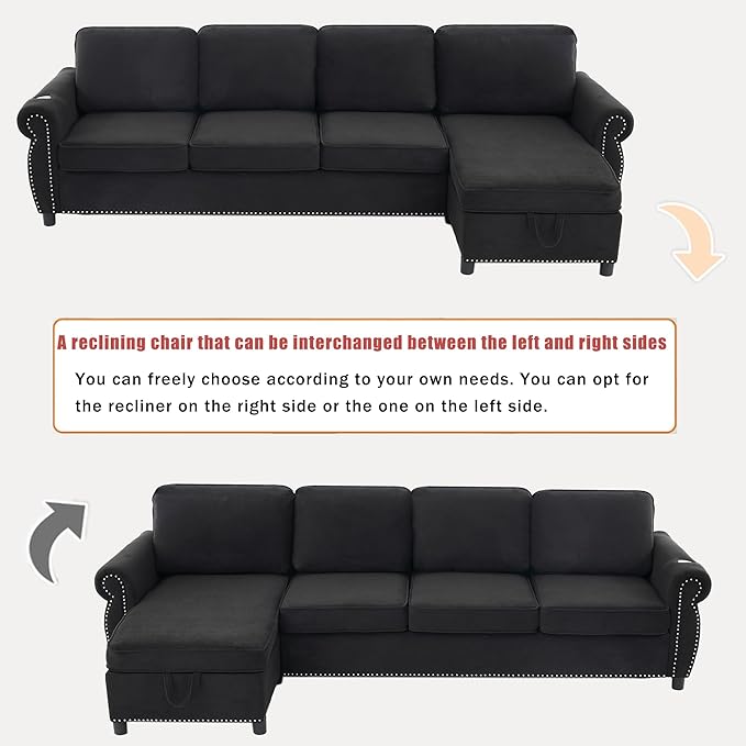 ERYE L-Shaped Reversible Sectional Sofa with Pull Out Queen Memory Mattress Sleeper Bed, 2-in-1 L-Shaped Corner Sectional Couches W/Wireless Charging, Storage Chaise Lounge