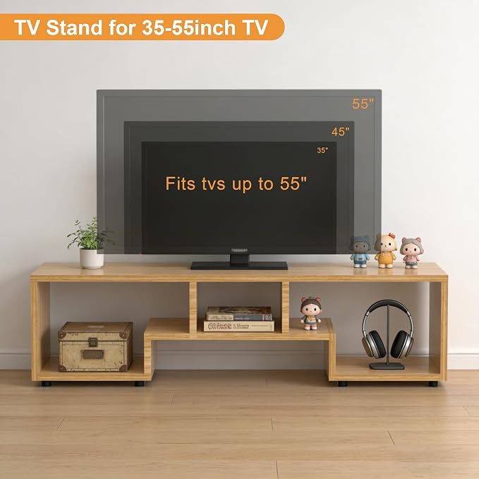 Lightdot TV Stand for TVs up to 55'', Modern Entertainment Center with Open Storage Large Capacity for Collection, Media TV Table Console for Living Room/Bedroom/Sofa Cabinet, Easy Assembly - Walnut - Image 4