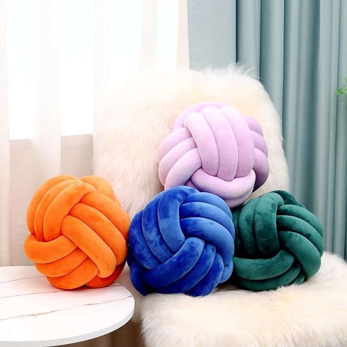 Petrella Knot Pillow Throw Pillows Ball Round Cute Throw Pillows Home Decor Cushion Decorative Aesthetic Spandex,Jewel Blue 11inch
