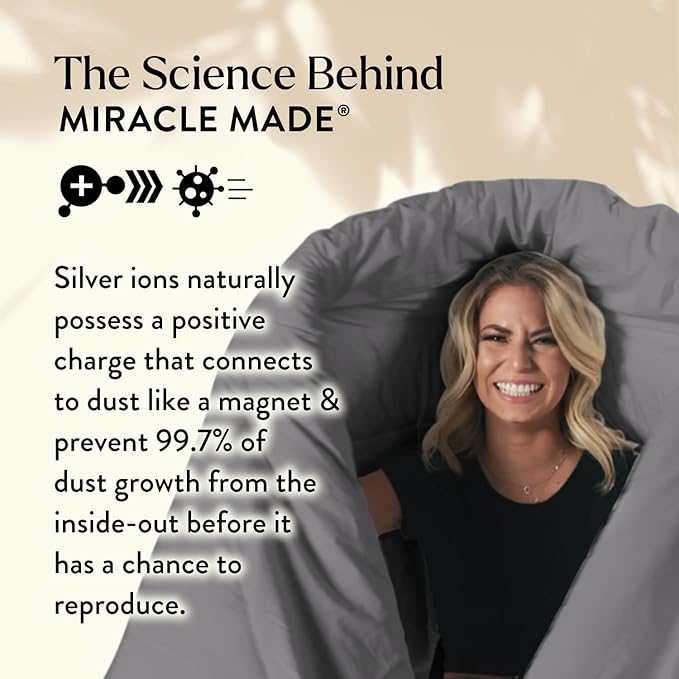 Miracle Made All-Season Duvet Insert Comforter – Silver-Treated Breathable Cotton Fabric, Pet Hair Resistant, Cool-to-The-Touch Bedding – Fits King/CaliKing Bed Cover, Stone