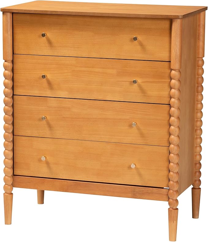 Baxton Studio Lucera Bobbin Wood Bedroom Set, 5-Piece, Queen, Oak Brown