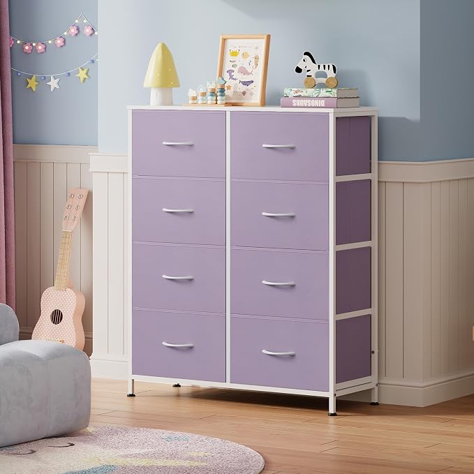 WLIVE Fabric Dresser for Bedroom, Tall Dresser with 8 Drawers, Storage Tower with Fabric Bins, Double Dresser, Chest of Drawers for Closet, Playroom, Dormitory, Purple - Image 8