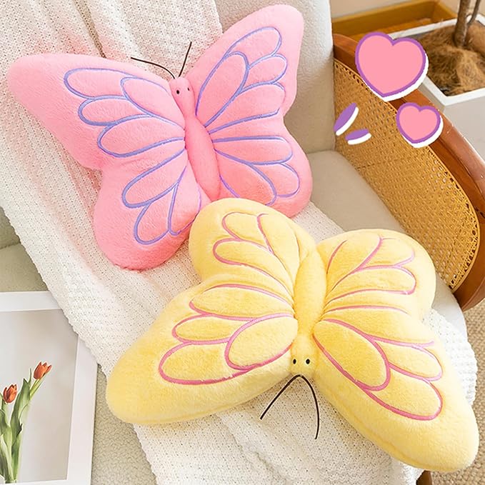 PEACH CAT Butterfly Pillow Decorative Butterfly Shaped Throw Pillows 16" x 12" Soft Plush Cushion Decor for Bedroom Living Room Couch Sofa Yellow