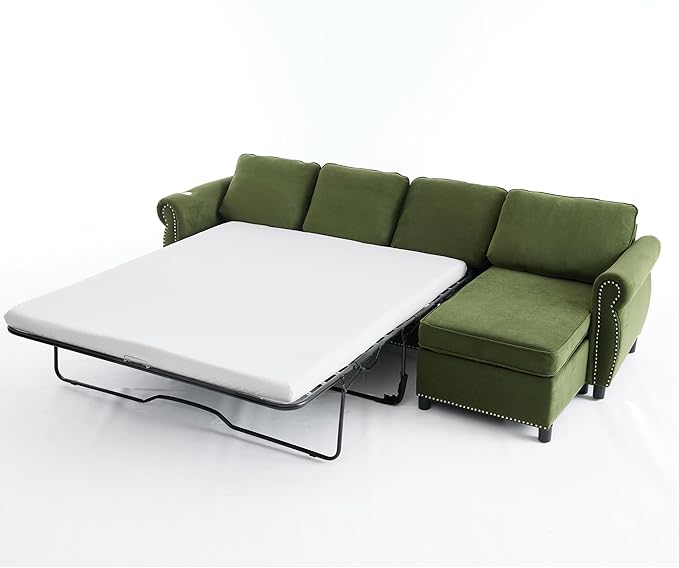 ERYE L-Shaped Reversible Sectional Sofa with Pull Out Queen Memory Mattress Sleeper Bed, 2-in-1 L-Shaped Corner Sectional Couches W/Wireless Charging, Storage Chaise Lounge