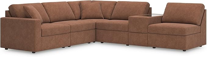 Signature Design by Ashley Contemporary Modmax Stain Resistant L-Shape Left-Arm Facing 6-Piece Sectional with Storage Console and Reversible Cushion, Orange