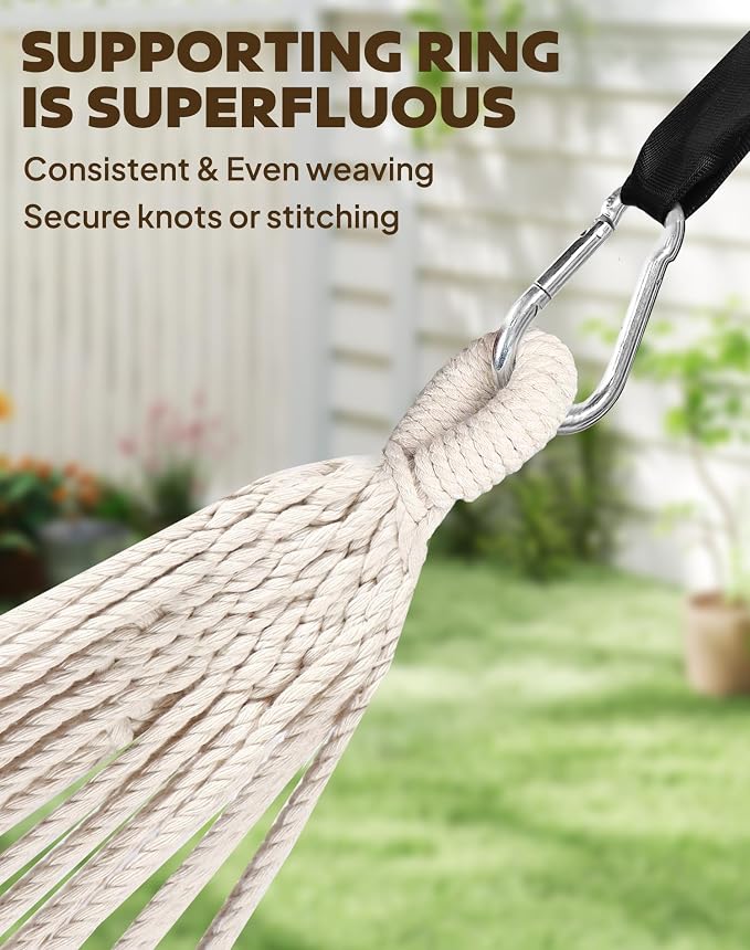 ANYOO Cotton Hammocks Heavy Duty Portable Hammock with Tree Straps Easy Setup Indoor/Outdoor Hanging Bed 550lb Capacity Perfect for Backyard Camping Travel - Image 4