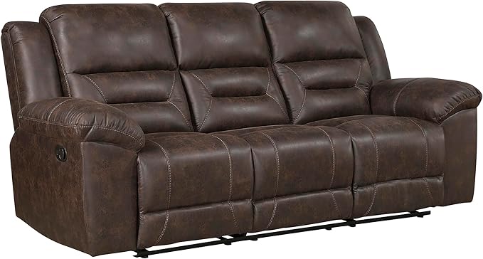 Lexicon Double Recliner Sofa for Living Room, Wall Hugger Manual Reclining Couch Sofa, Textured Microfiber Upholstered Dual Reclining Sofa, Home Theater Seating, Required Assembly, Dark Brown