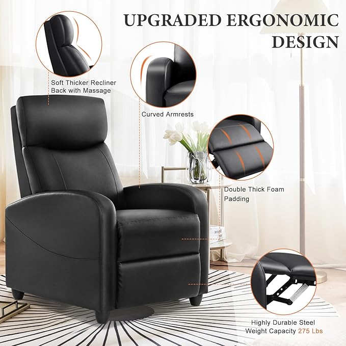 Sweetcrispy Massage Recliner Chair for Adults, Adjustable Home Theater Seating with Lumbar Support for Living Room, Modern Fabric Reclining, Grey
