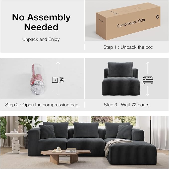Novilla Modular Sectional Sofa, Modern Cloud Sectional Couch with Smarts Coil® Support, Upholstered Boneless Couch for Living Room Apartments Bedroom, No Assembly Required, Dark Gray (Ottoman)