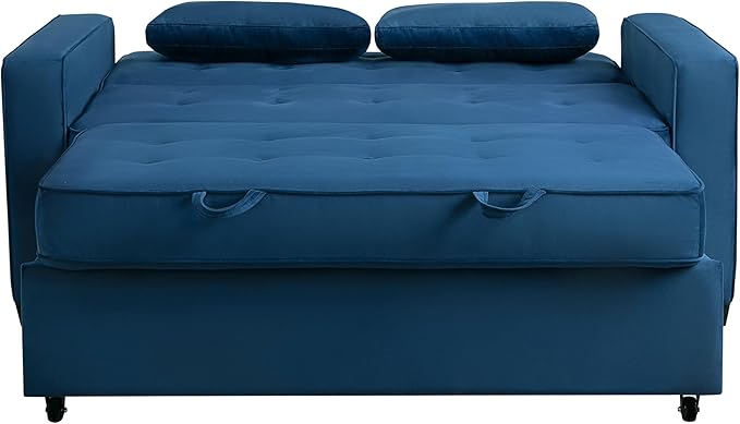 Serta Ainsley 66.5" Convertible Sleeper Loveseat, Full Size, Dreamcoil Comfort, Soft Velvet Fabric, Navy
