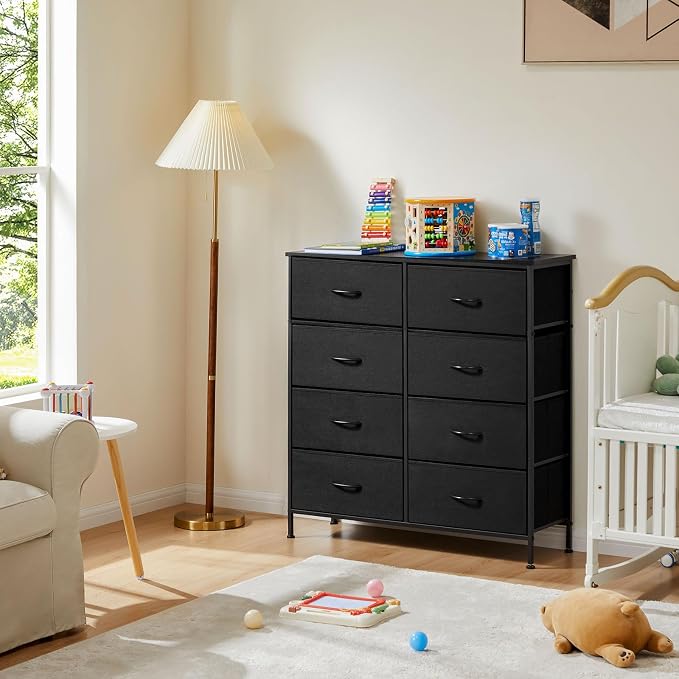 DUMOS 8 Drawer Dresser for Bedroom, Fabric Storage Organizer with Sturdy Metal Frame, Wooden Top Chest of Drawers for Closet Entryway Guest Room,Matte Black - Image 7