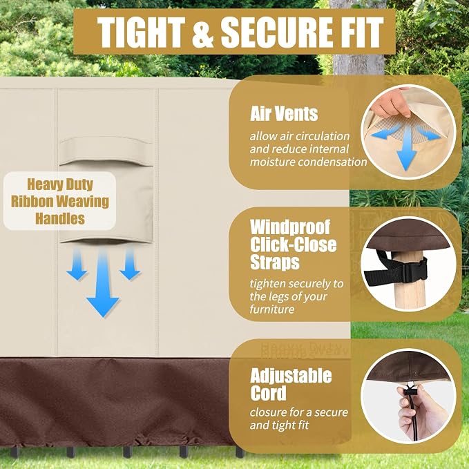 Patio Furniture Covers, Outdoor Protect Waterproof Covers General Purpose Outside Table and Chair Cover Heavy Duty Oxford Patio Cover, 96"L x 96"W x 28"H (Beige & Brown) - Image 5