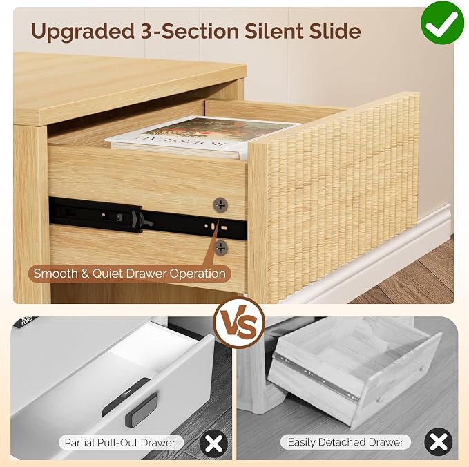 VINGLI Floating Nightstand Fluted Night Stand 1 Drawer Bed Side Table, Storage Oak Nightstand with Drawers, Wood Night Stand End Table for Bedroom, 15.75" W x 11.81" D x 12.83" H - Image 3