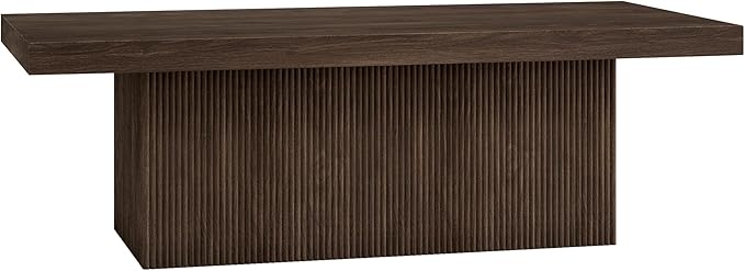 Henn&Hart 48" Fluted Low-Profile Coffee Table with Ribbed Base for Living Room, Family Room, or Office, Warm Brown