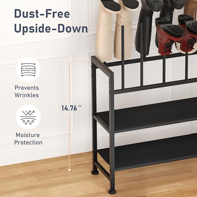 DIMJ Boot Rack 4-Tier - Black Metal Boot Storage Rack for Tall Boots Organizer, Multiuse Shoe Rack for Boots, Sneakers, High-Heel, Entryway, Fits 8-Pairs - Image 5