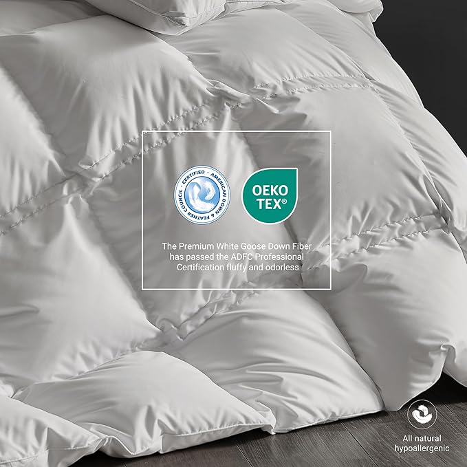 Hotel Grand White Goose Down Fiber Comforter Twin Size - Luxury Hotel Comforter Lightweight Duvet Insert Twin with Corner Loops - 2.5cm Breathable Panel for Summer and Hot Sleeper, 68" x 90"
