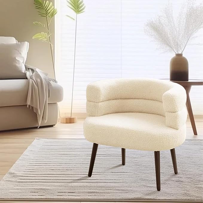 Makeup Vanity Chairs with Back,Office Desk No Wheels,Comfy Fabric Easy to Install for Living Room,Bedroom,Home,Office,Dressing Room-Beige White