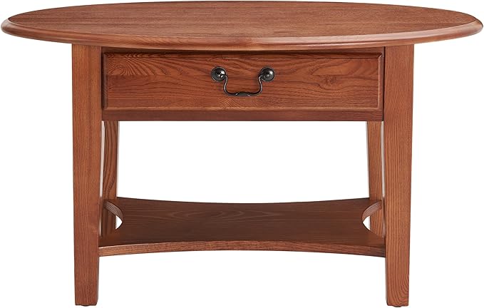 Leick Home Haven Ridge Coffee Table, Solid Wood, Oval, with Drawer and Shelf, Medium Oak, 9044-MED