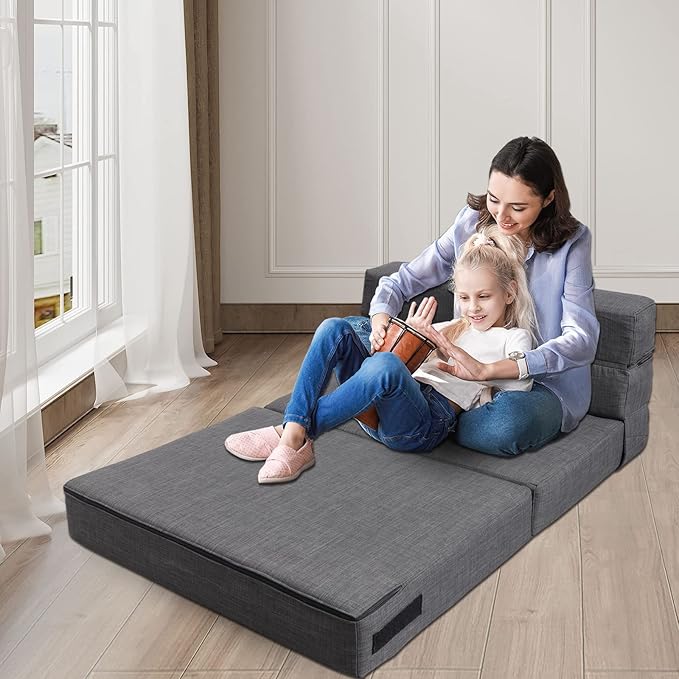 Fold Sofa Bed Couch Twin Size with Pillow Memory Foam Convertible Sleeper Chair Bed Futon Lazy for Living Room/Home Office/Guest Beds/Apartment/Upstairs Loft, Dark Gray