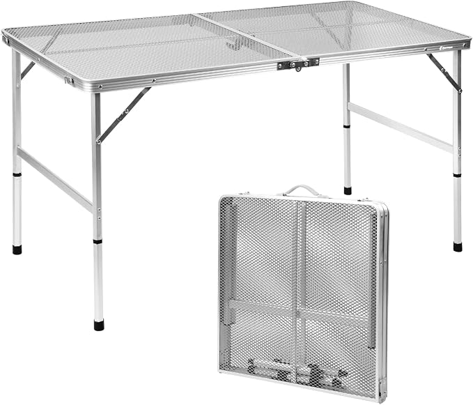E EASTSTORM Folding Table, Easy for Storage, Compact and Portable Picnic Table for Grill, Outdoor Camping, Garden, Patio, Dining, BBQ, Party, Market, 4Ft (Large, Silver) by EEASTSTORM