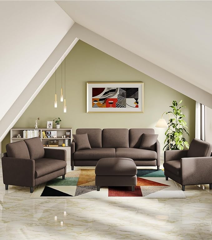 83" Couches for Living Room, Comfy Sofas for Living Room with Storage Ottoman, Teddy Sofa Couch, Tool-Free Loveseat Sofa, All-Wood Love Seat Couches, L Shaped Couch 2 Pillow Included, Khaki