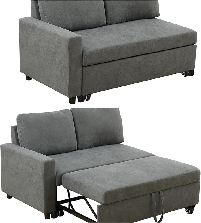 83 Inch Pull Out Couch, Convertible Sofa Bed for Living Room, Comfortable Sleeper Sofa with Pull Out Bed, Modern Sectional Couches with Storage Chaise, Easy Assembly for Apartment, Dark Grey