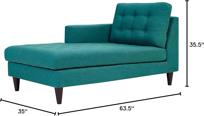 Modway Empress Mid-Century Modern Upholstered Fabric Left-Arm Chaise Lounge In Teal
