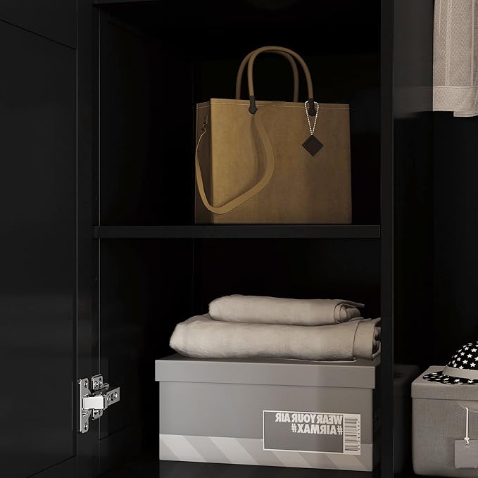 MOUMON 2 Door Armoire Wardrobe Closet with 3 Drawers, Vintage Wardrobe Cabinet with Hanging Rod, Bedroom Armoire Closet with Shelves, for Bedroom, Black, 19.7”D x 31.5”W x 70.9”H