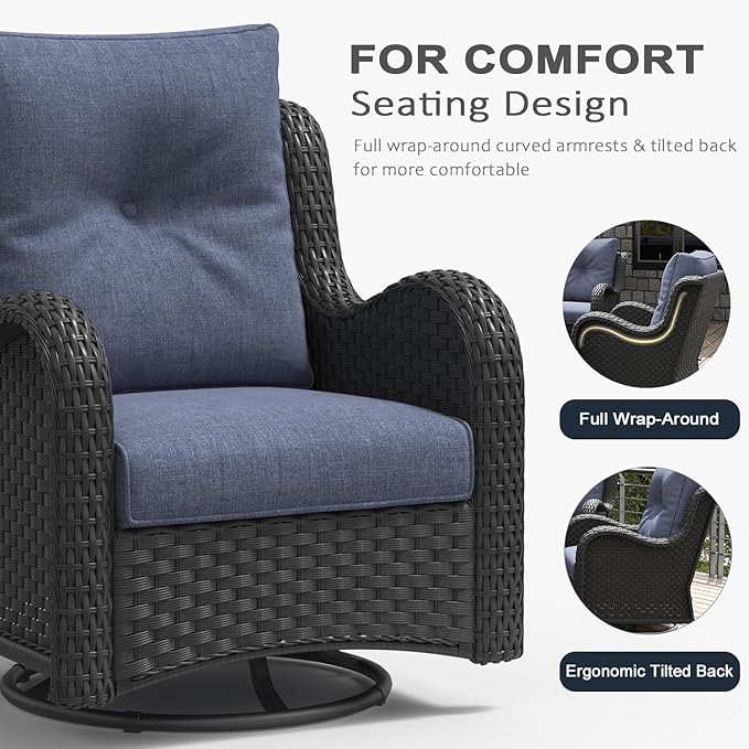 LayinSun 9 Pieces Outdoor Patio Furniture Set, Rattan Wicker Sectional Swivel Rocker Chairs Sets with Ottomans, Swivel Glider Chairs and Coffee Table