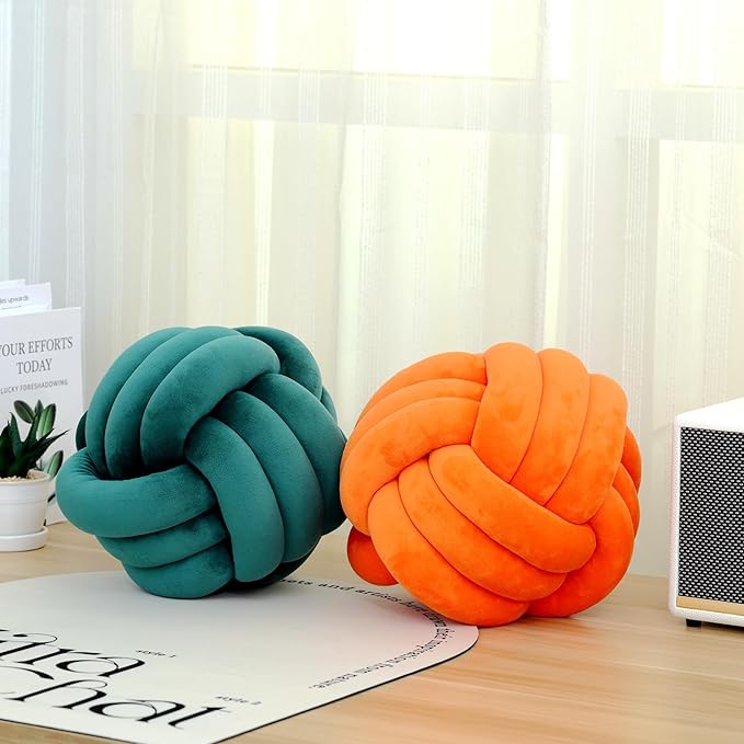 Petrella Knot Pillows Ball Round Throw Pillows Home Decor Cushion Decorative Aesthetic Throw Pillows，Orange 11inch