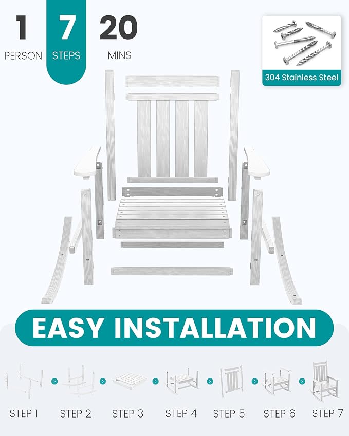 SERWALL Oversized Rocking Chair, Outdoor Rocking Chair for Adults, All Weather Resistant Porch Rocker for Lawn Garden, White - Image 7