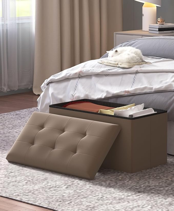 OS MOTOR Folding Storage Ottoman Bench, Multi-Functional Ottoman Foot Rest, End of Bed Bench, Storage Chest for Living Room, Bedroom, Hallway, Entryway, Holds Up to 600 lbs (Brown, 30 Inches) - Image 2