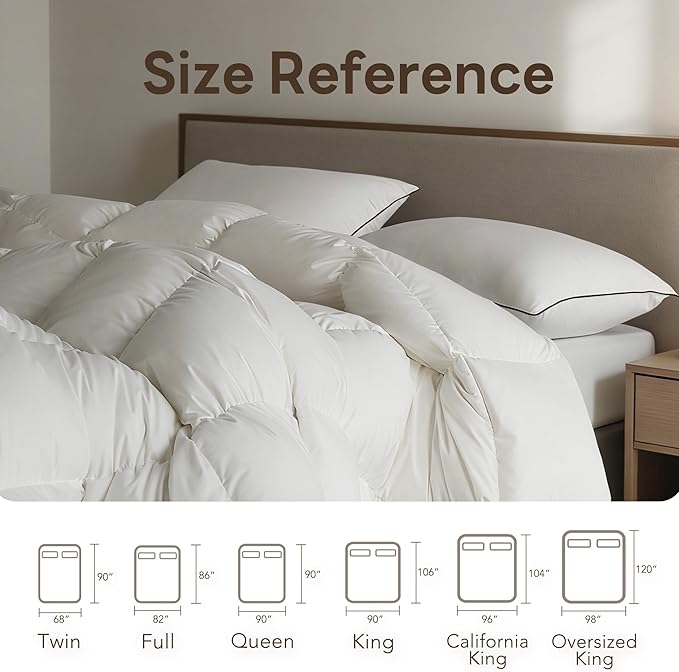Goose Feather Down Fiber Comforters Oversized King Size, Extra Fluffy White Duvet Insert, Ultra-Soft, Breathable, Noiseless, All Season Hotel Luxury Bedding Comforters 120"x98"