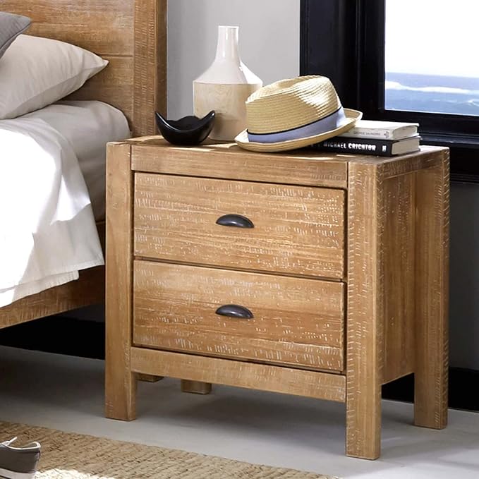 Grain Wood Furniture Montauk 2-Drawer Bedside Nightstand, Solid Wood with Driftwood Finish by GrainWoodFurniture