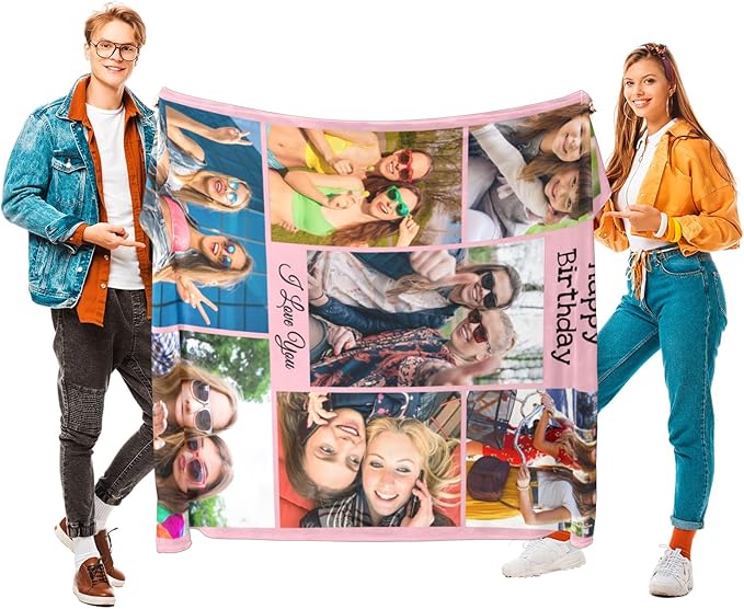 Printwoo Custom Blanket with Photos, Personalized Photo Blankets Using My Own Photo, Customized Blankets with Picture, Personalized Birthday Gifts for Women Men, Personalized Gifts for Best Friends