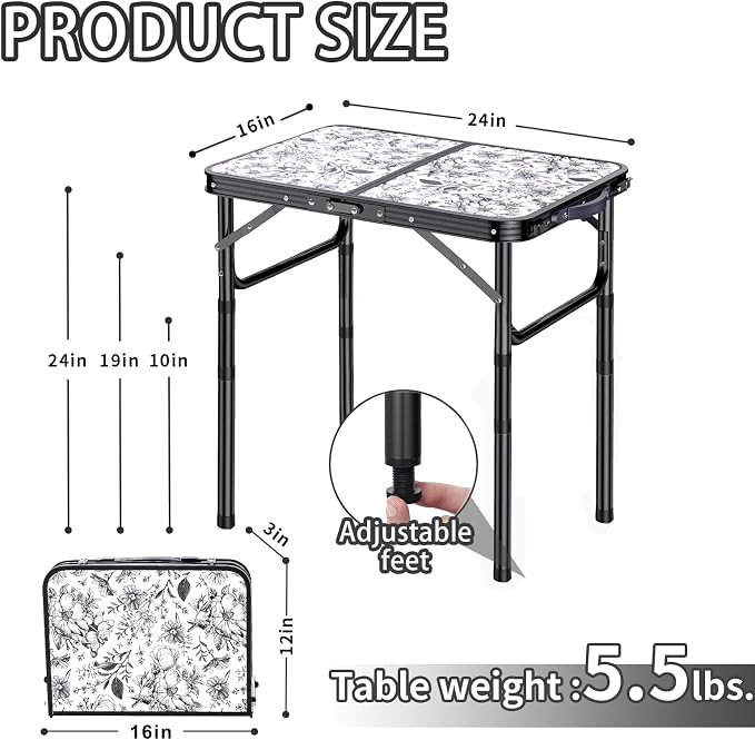 Outdoor Side Table, Portable 3 Adjustable Height Small Outdoor Folding Table, Aluminum Foldable Patio Side Tables for Outside Indoor, Plant Stand Coffee End Table for Pool, Porch,Garden, Balcony - Image 3