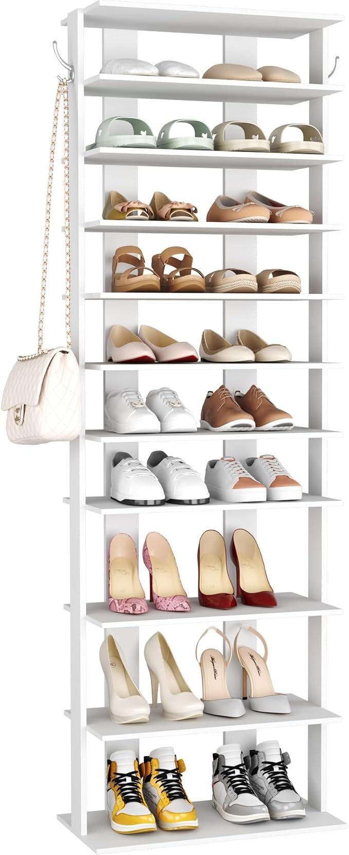 HOMEFORT 10-Tier Corner Shoe Tower - Double Rows, Slim Shoe Stand for 20 Pairs - Entryway, Hallway, Closet (White) by HOMEFORT