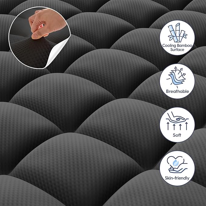 Dual Layer Memory Foam Mattress Topper King,2 Inch Gel Memory Foam and 1 Inch Cooling Pillow Top Mattress Pad Cover for Back Pain, Medium Support,Black