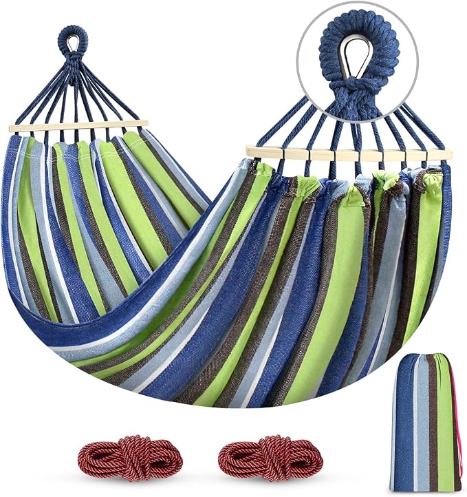 MOSFiATA Hammocks Portable Camping Hammock Upgraded 550lb Comfortable Fabric Hammock with Two Anti Roll Balance Beam and Sturdy Tree Straps for Camping, Patio, Backyard, Outdoor （Light Green） by MOSFiATA