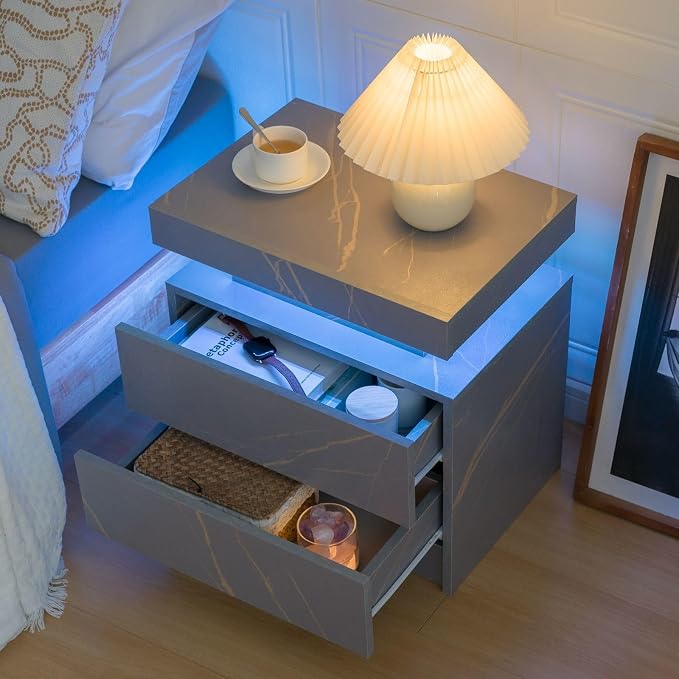 Bingoday LED Nightstand,Modern Night Stand with 2 Drawers,Bedside Table with LED Lights,End Side Table for Bedroom - Image 5