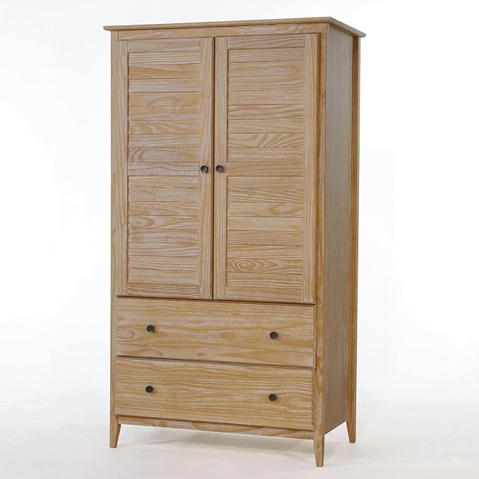Grain Wood Furniture Greenport 2-Door Wardrobe, Solid Wood with a Brushed Driftwood Finish