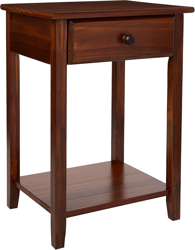 Casual Home Owl Night Stand with USB Port Charging Station and Drawer, 17.5"W x 14.25"D x 24.5"H, Warm Brown by CasualHome