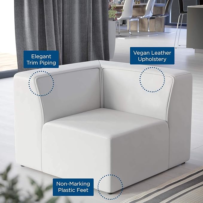 Modway Mingle Vegan Leather Sectional Sofa Corner Chair, White 37 x 37 x 27