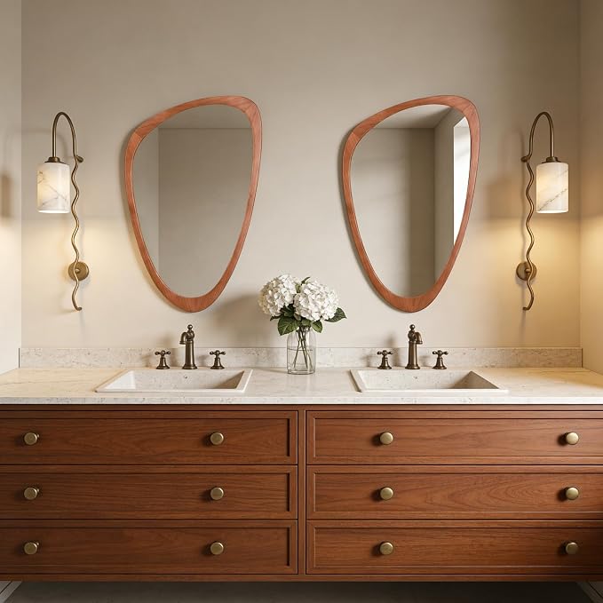 WallBeyond Asymmetrical Mirror, Irregular Wall Mirror, Wall Mirrors Decorative for Bedroom Living Room Entryway Hall, Wood Mirror for mid Century Modern Decor 30" H x 19" W - Image 7