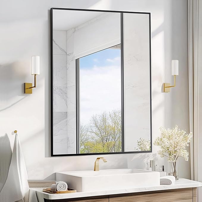 Sunniry Mirrors for Bathroom Sink, Black Frame Mirror 24x32 inch, Vanity Mirrors with Aluminum Metal Frame for Bathroom, Farmhouse, Hallway, Living Room. - Image 6