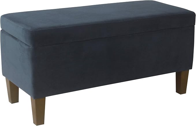 HomePop Large Upholstered Rectangular Storage Ottoman Bench with Hinged Lid, Navy by HomePop