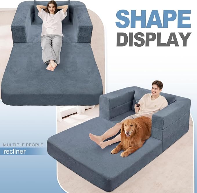 Futon Sofa Bed with Pillow, 3-in-1 Sleeper Sofa Bed with Removable Cover, Convertible Floor Sofa Bed, No Assembly Boneless Couch for Living Room, Bedroom